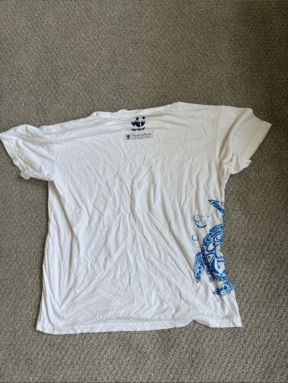White Short-Sleeve Tee with Blue Turtle Graphic